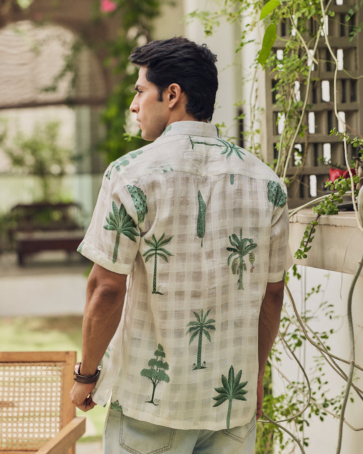 Nihal Off White Printed Cotton Checks Shirt