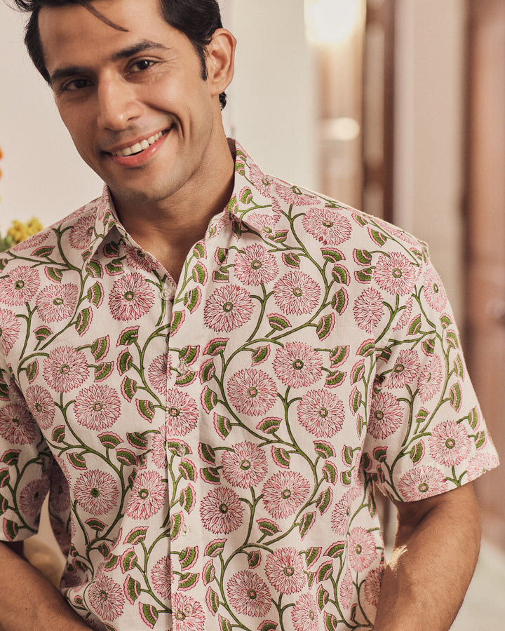 Raghav Off White Printed Cotton Shirt