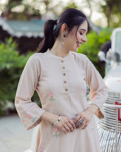 Stick Beige Embroidered Flex Kurta Set
