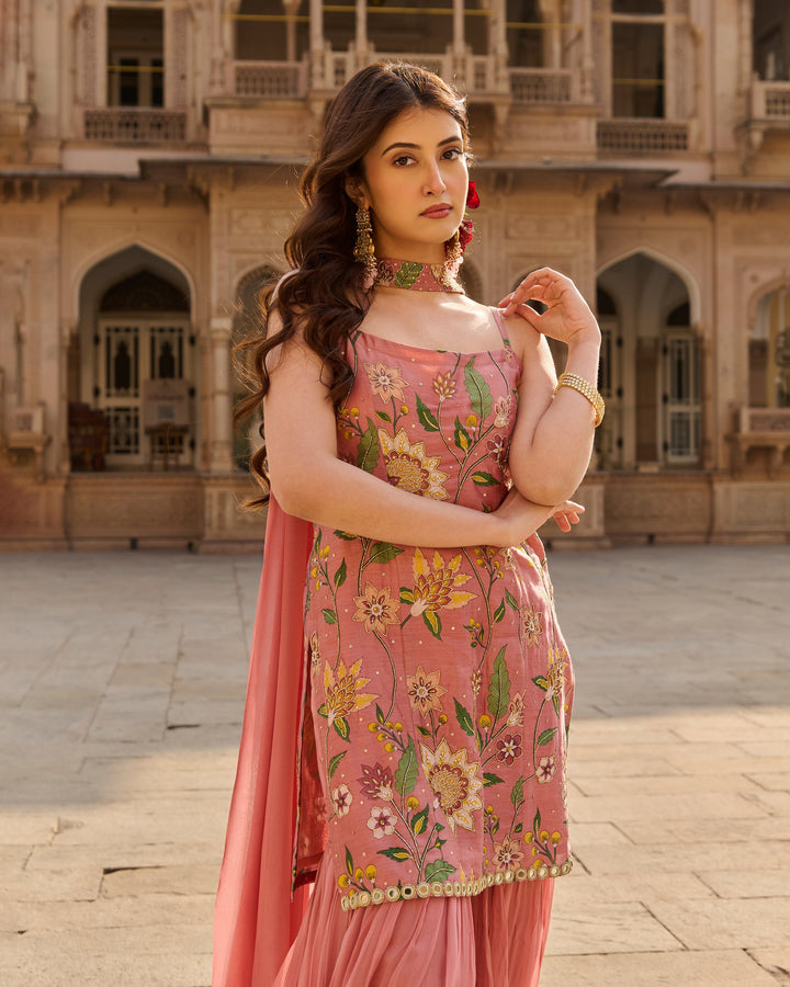 Solis Mauve Printed Chanderi Sharara Set