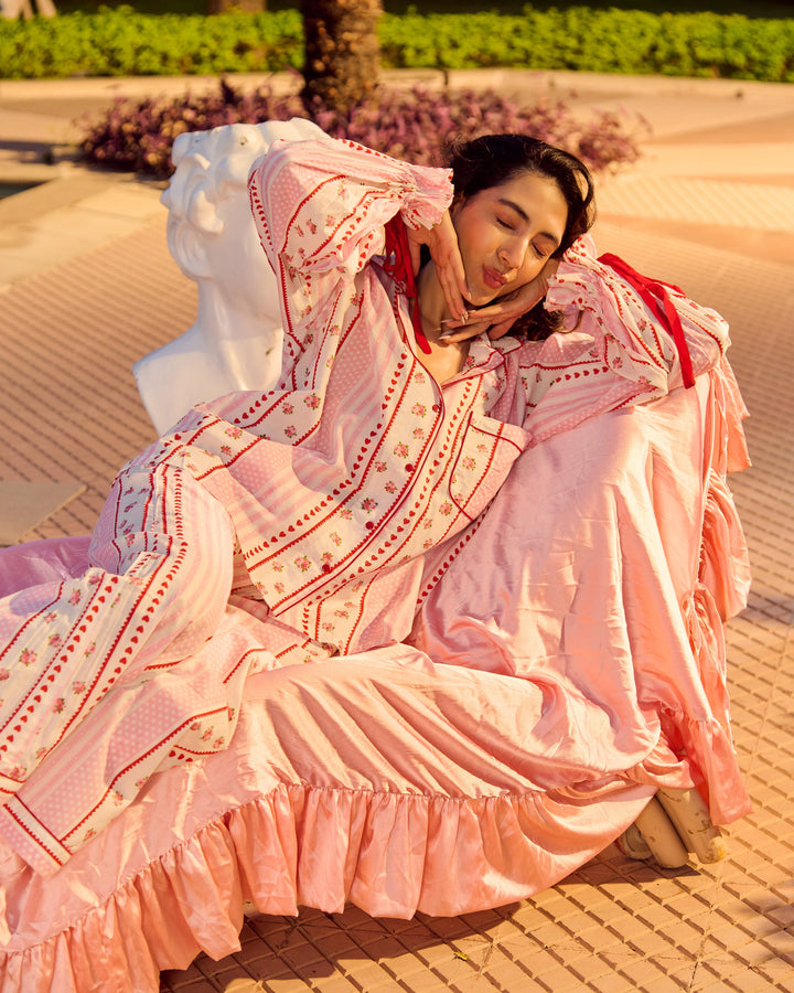Tiyara Pink Cotton Printed Loungewear