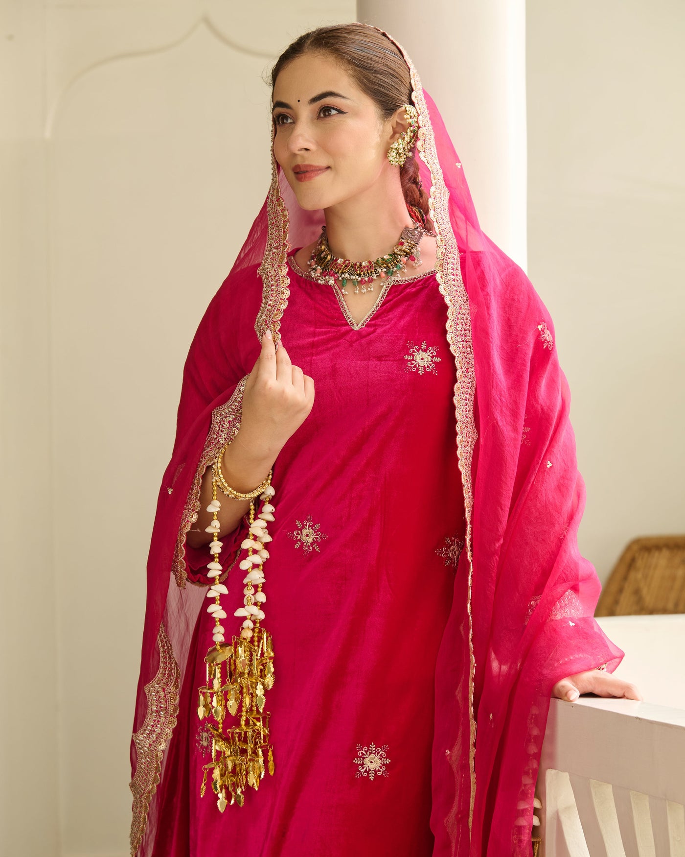 Siddhi Pink Embroidered Velvet Suit Set