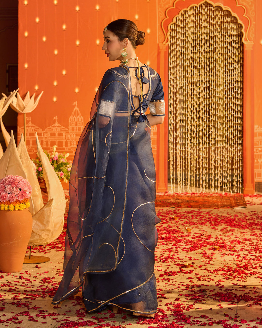 Noorika Blue Embroidered Satin Aangi Blouse And Saree