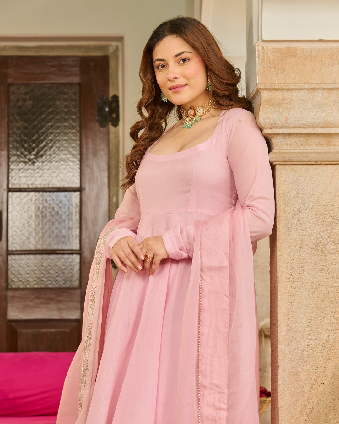 Magnolia Light Pink Solid Chanderi Suit Set