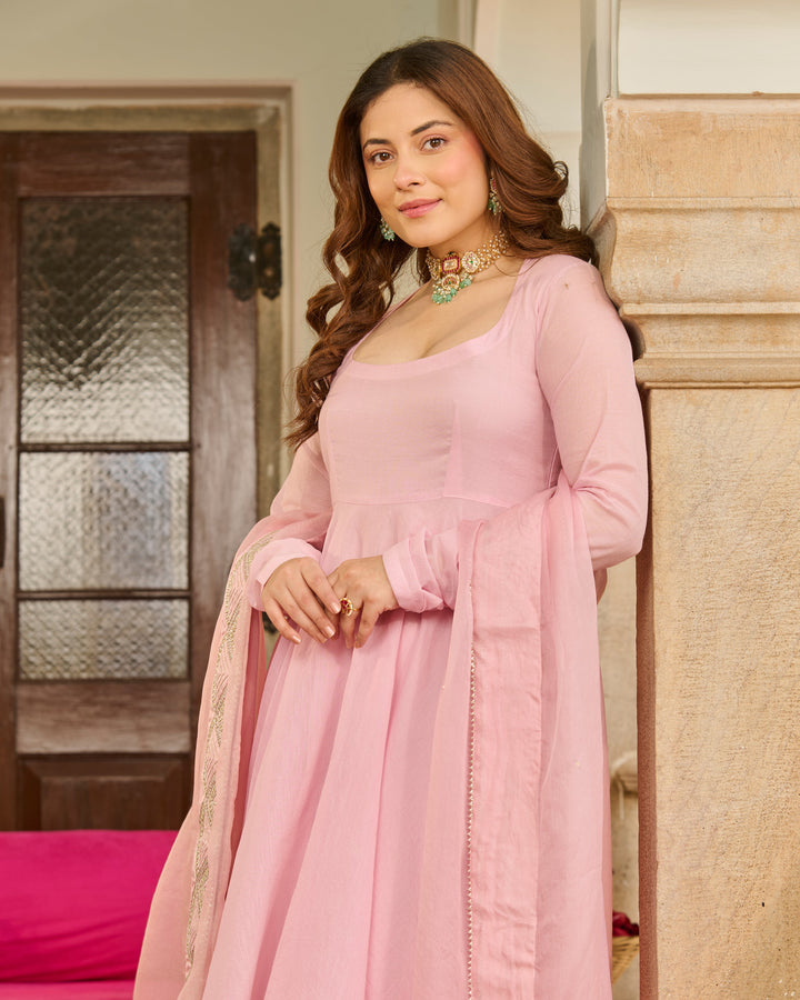 Magnolia Light Pink Solid Chanderi Suit Set