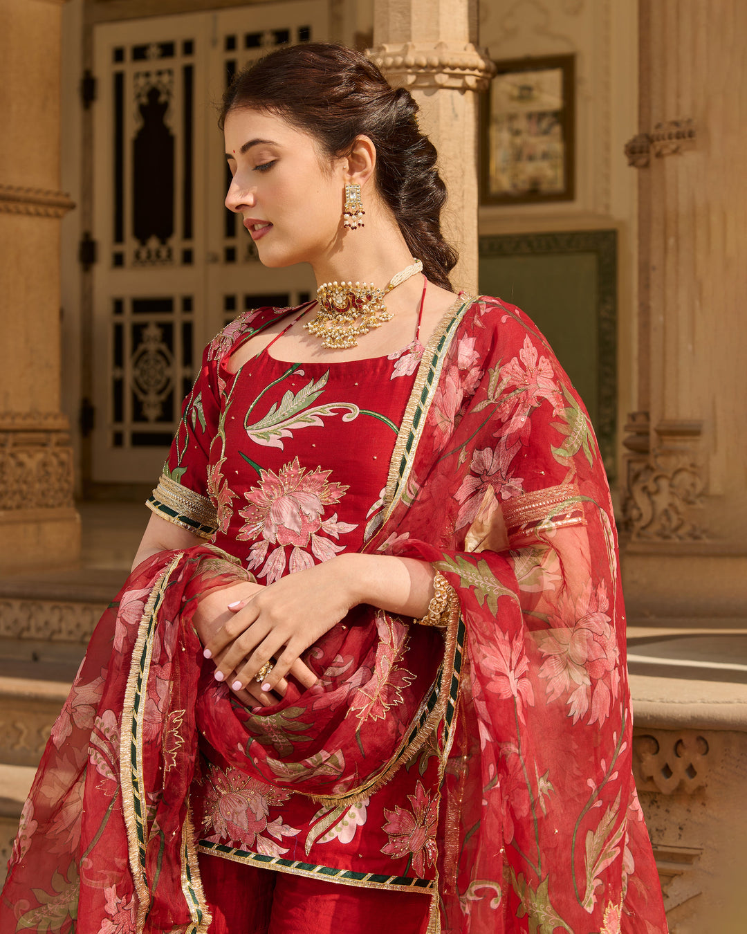 Shaan Maroon Printed Chanderi Sharara Set