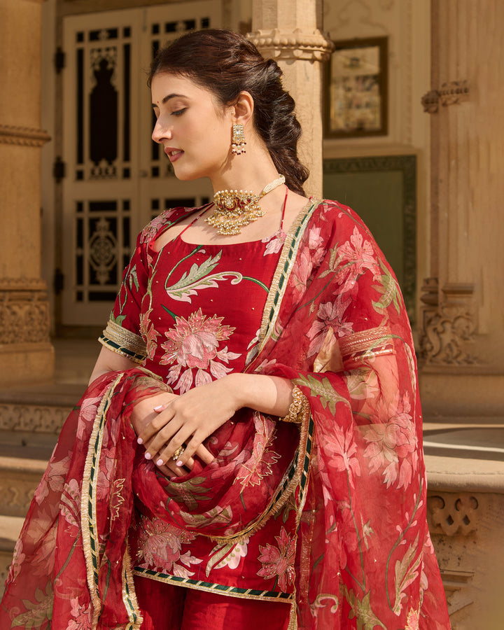 Shaan Maroon Printed Chanderi Sharara Set