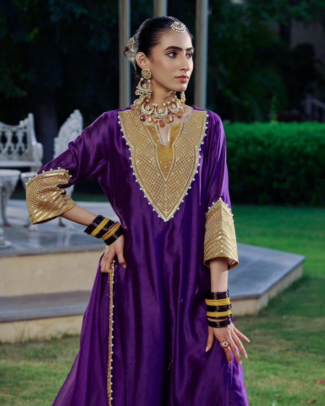 Ambika Purple Embroidered Chanderi Suit Set
