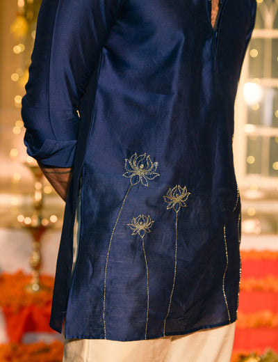 Neelkanth Navy Embroidered Chanderi Kurta