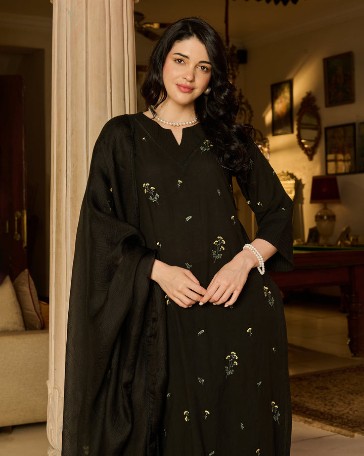 Vayra Black Embroidered Cotton Suit Set