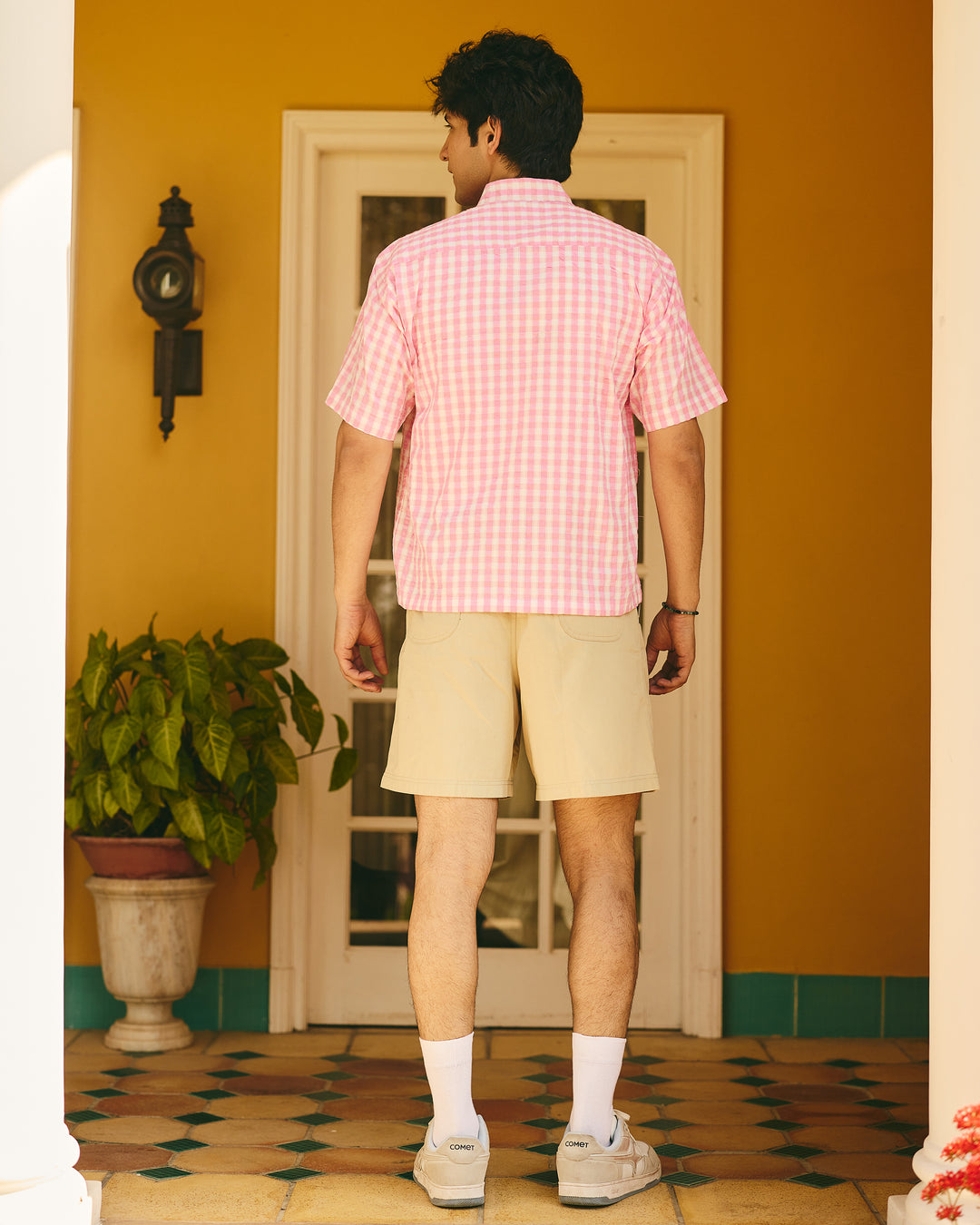 Enzo Pink Cotton Checks Printed Shirt