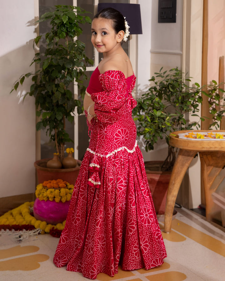 Nayra Pink Bandhani Chanderi Lehenga Set