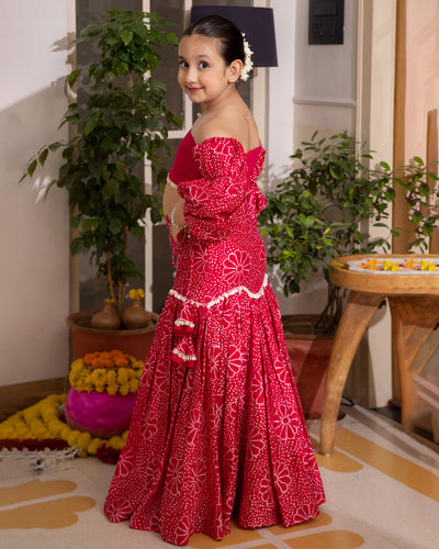 Nayra Pink Bandhani Chanderi Lehenga Set