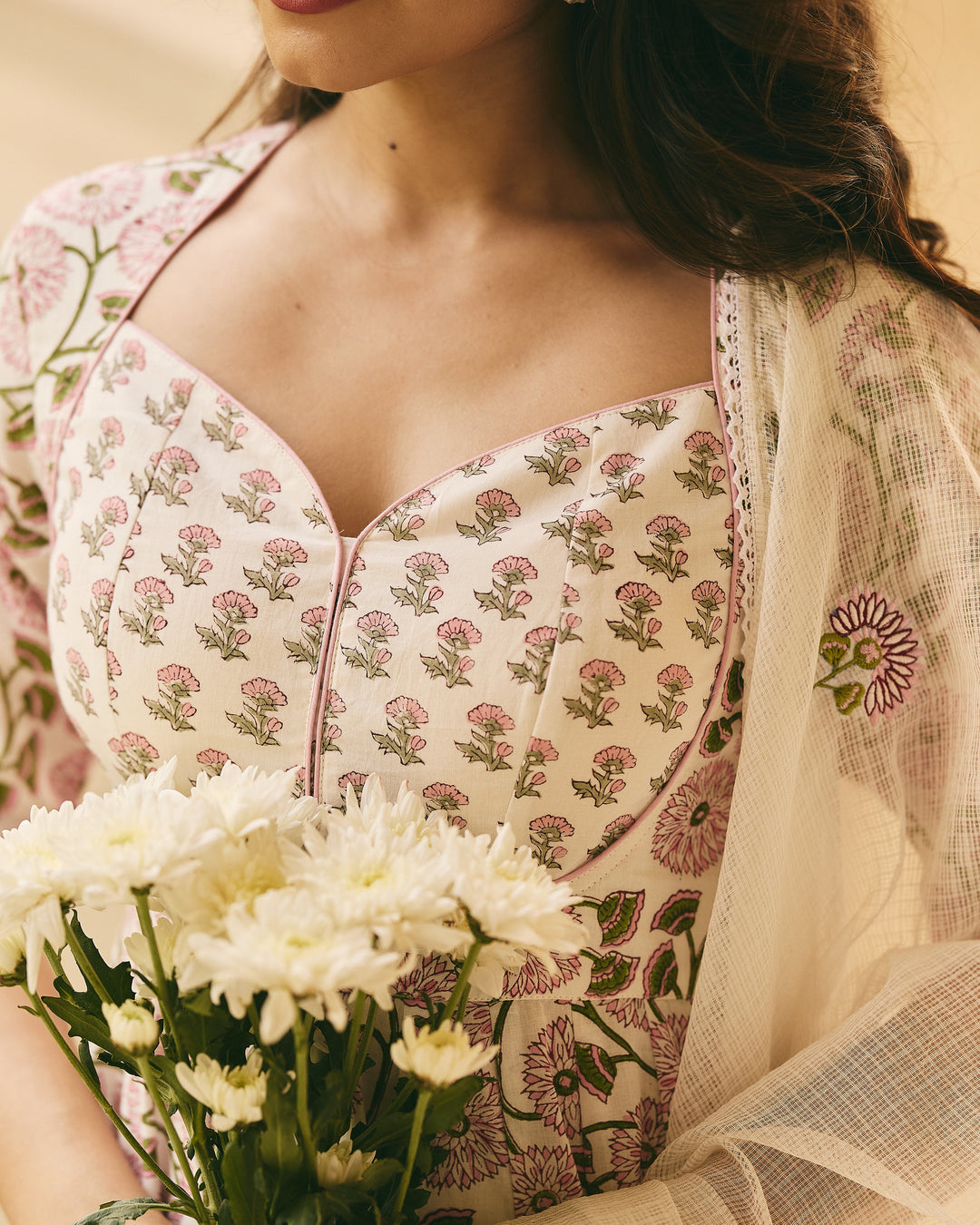 Dasha White Cotton Printed Suit Set
