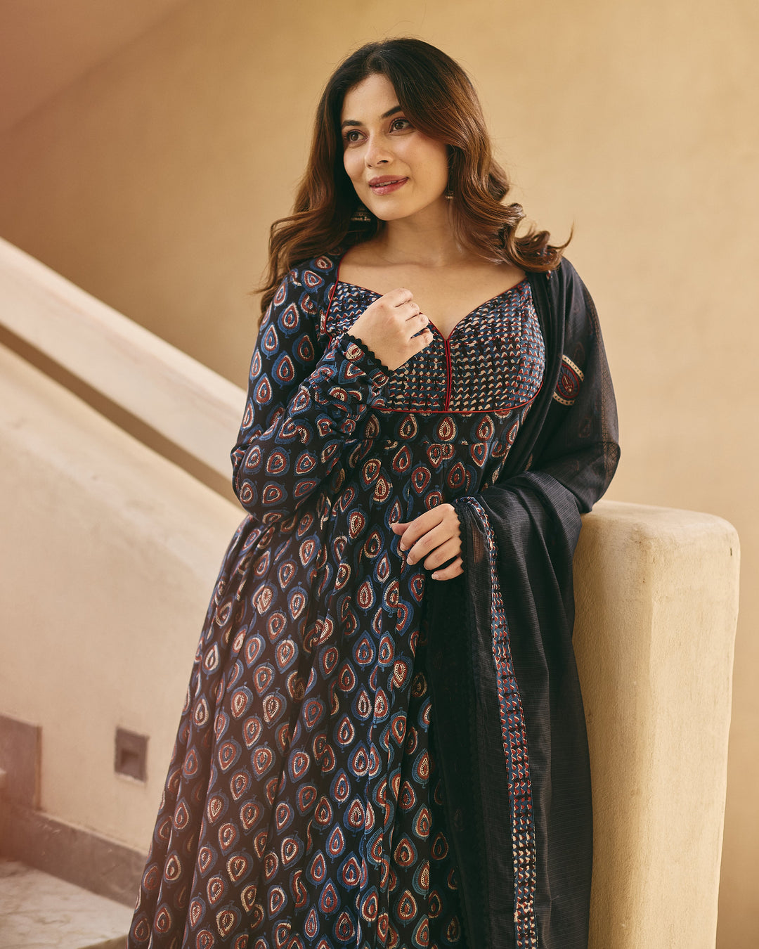 Vera Black Cotton Printed Suit Set