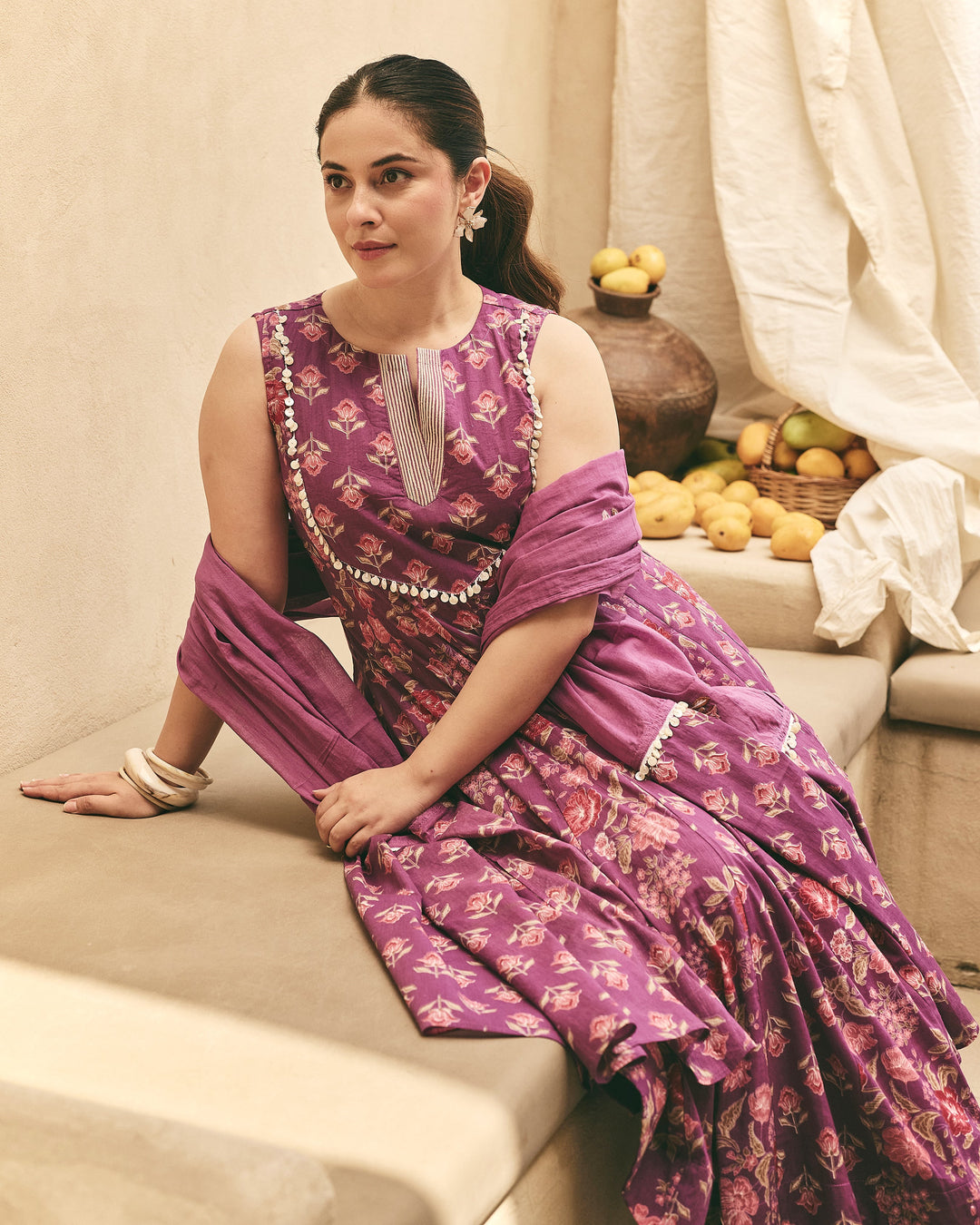 Inaya Purple Cotton Printed Suit Set