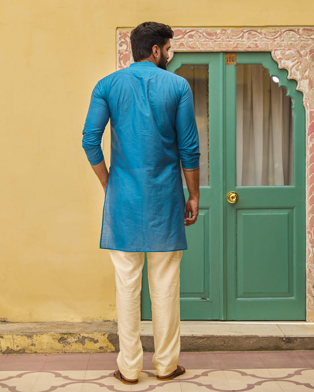 Piyush Teal Chanderi Embroidered Kurta