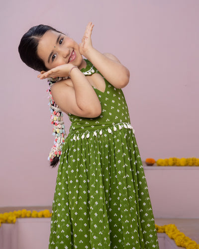 Pihu Green Bandhani Georgette Coord Set