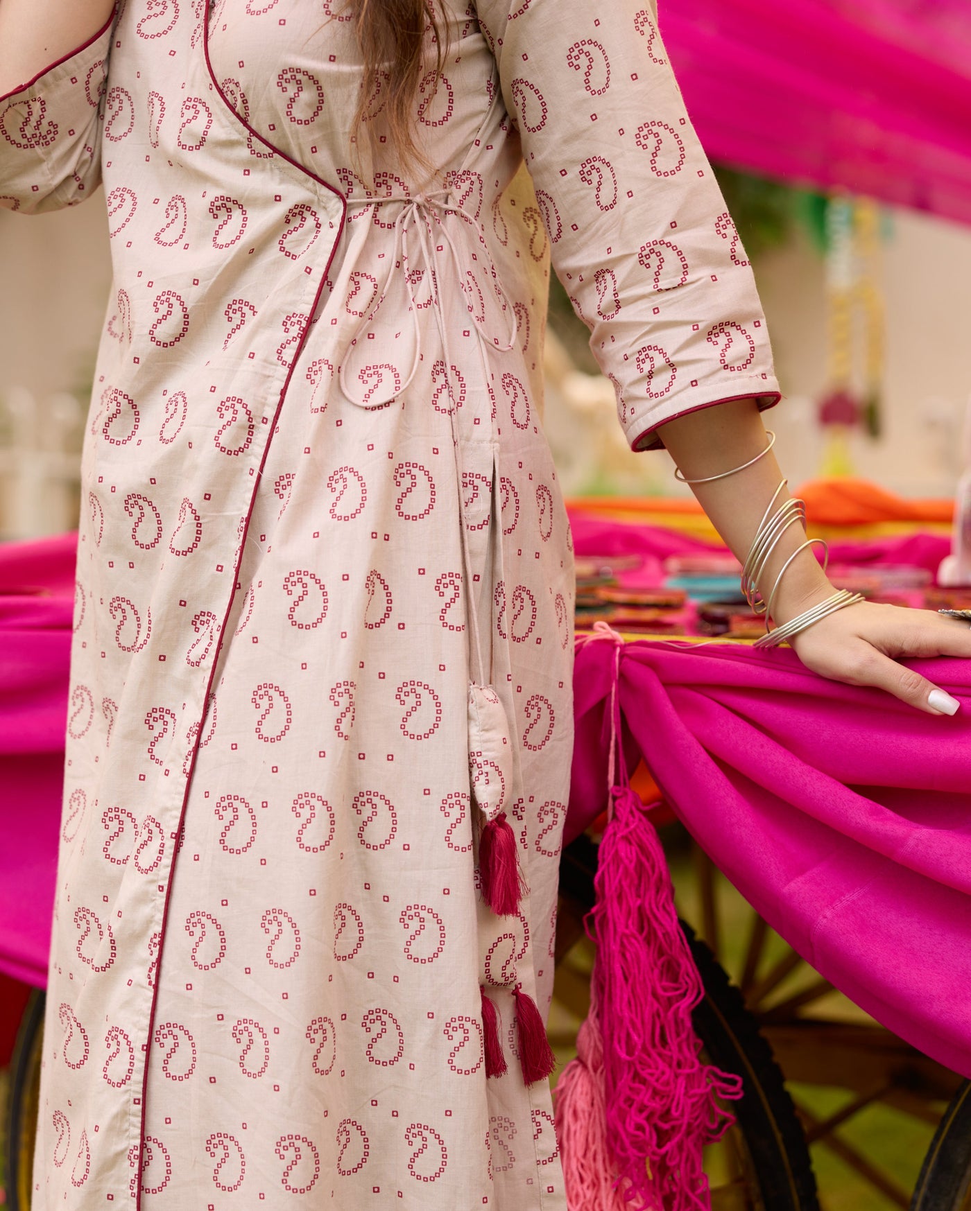 Neeti Beige Bandhani Cotton Kurta Set