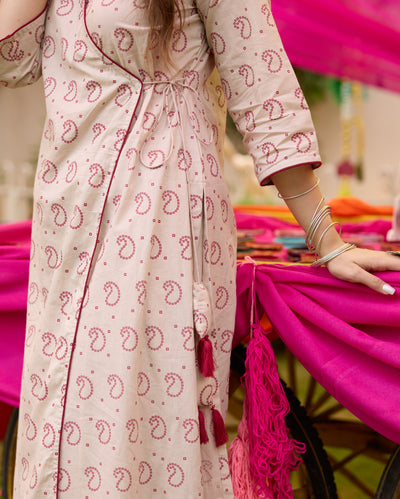 Neeti Beige Bandhani Cotton Kurta Set