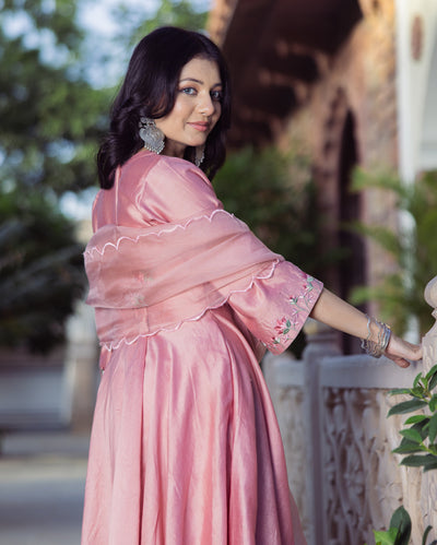 Mallow Mauve Embroidered Chanderi Suit Set