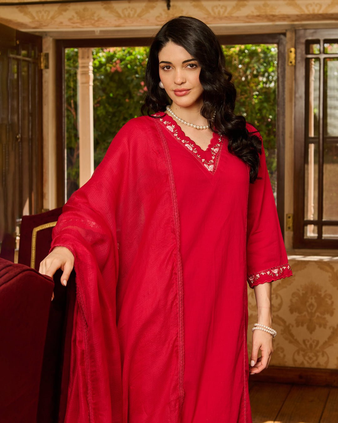 Mistral Pink Embroidered Cotton Suit Set