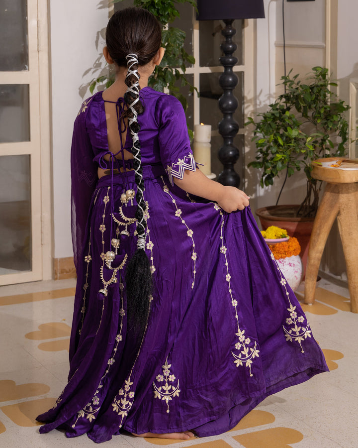 Chiku Purple Solid Satin Lehenga Set