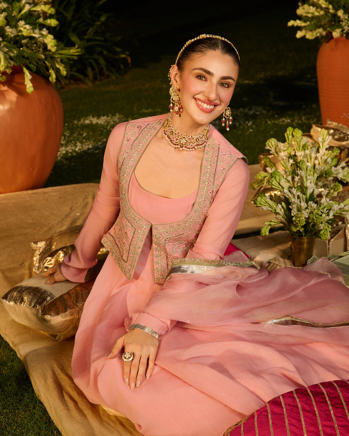 Aadhya Light Pink Embroidered Chanderi Suit Set