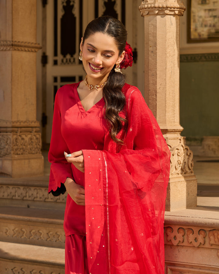 Flux Red Solid Satin Farsi Salwar Set