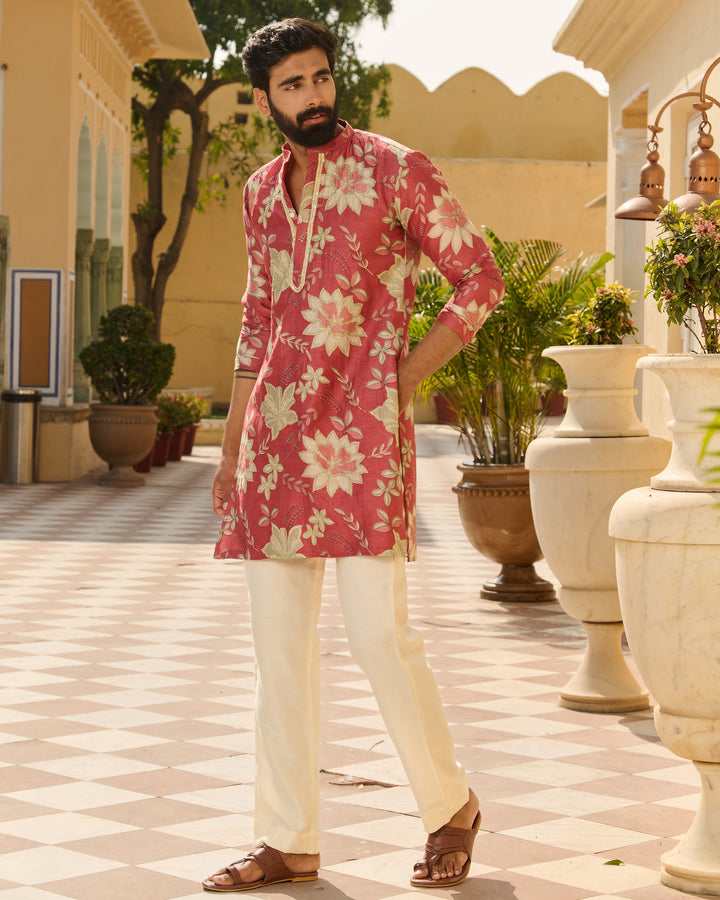 Kshitij Mauve Printed Chanderi Kurta