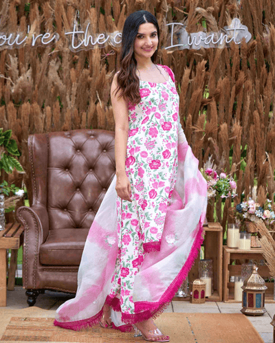 Carnation Pink Printed Cotton Suit Set
