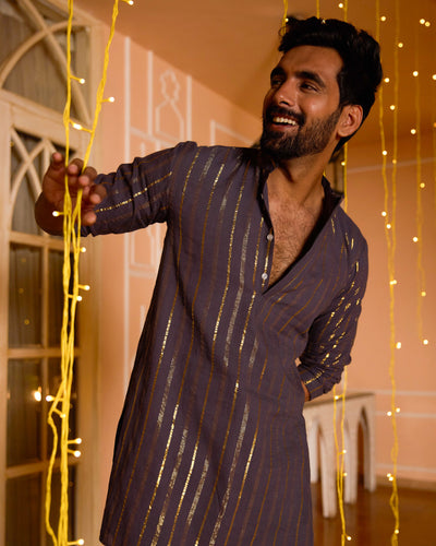 Rajyug Purple Knitted Lurex Kurta