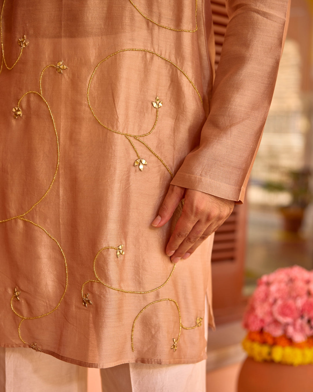 Damodar Brown Chanderi Embroidered Kurta