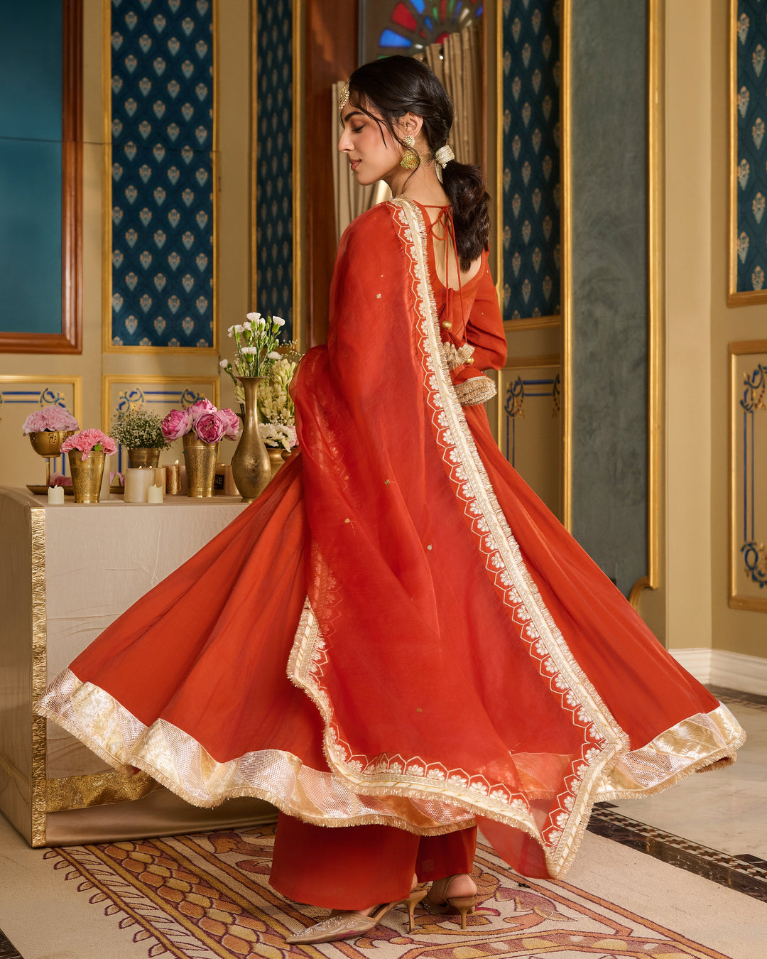 Deepashri Orange Embroidered Chanderi Suit Set