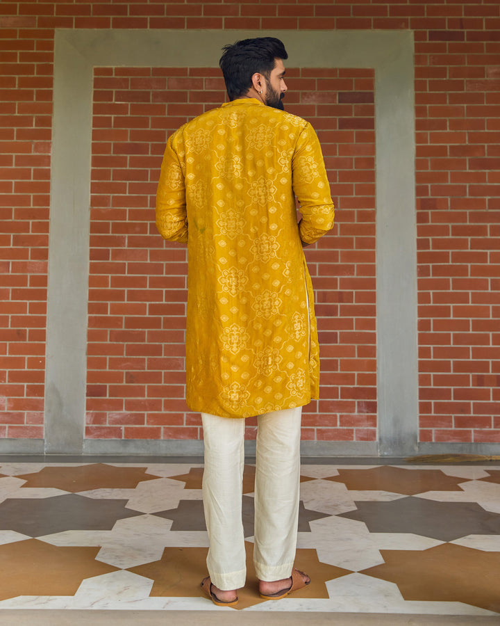 Sanjay Mustard Jacquard Kurta