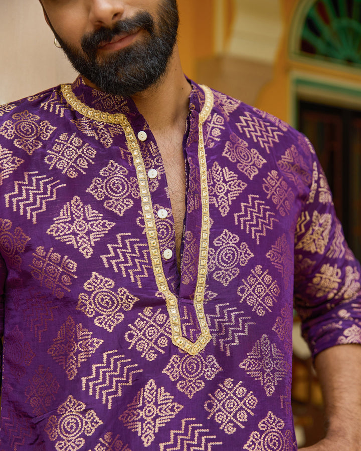 Devam Purple Jacquard Kurta