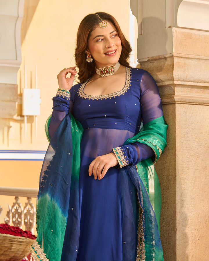 Sonata Blue Solid Georgette Suit Set