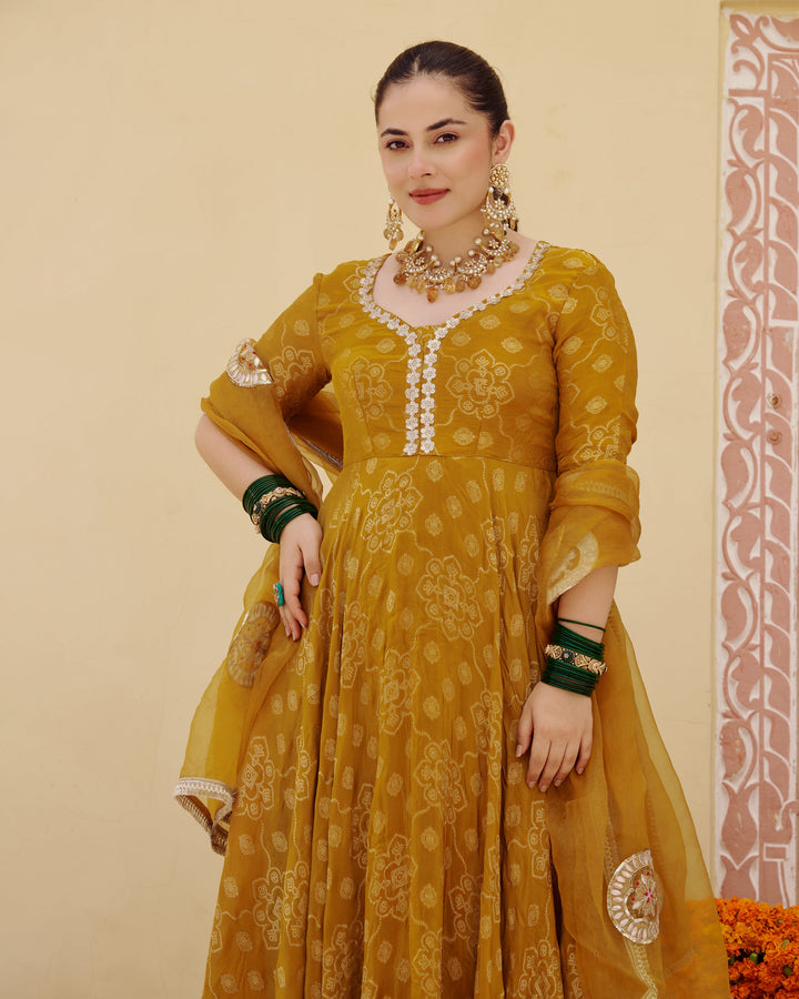 Kashi Mustard Jacquard Suit Set