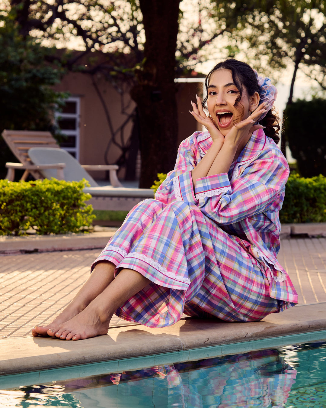 Hana Multi Cotton Checks Loungewear