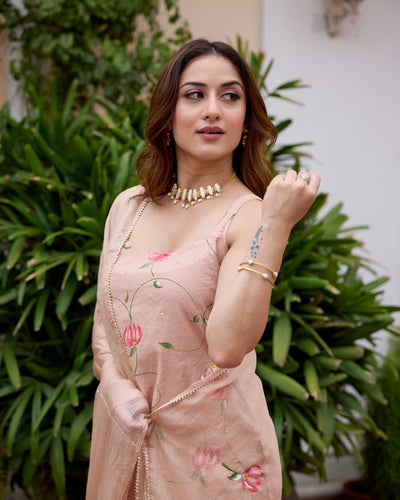 Palash Tan Handpainted Chanderi Sharara Set