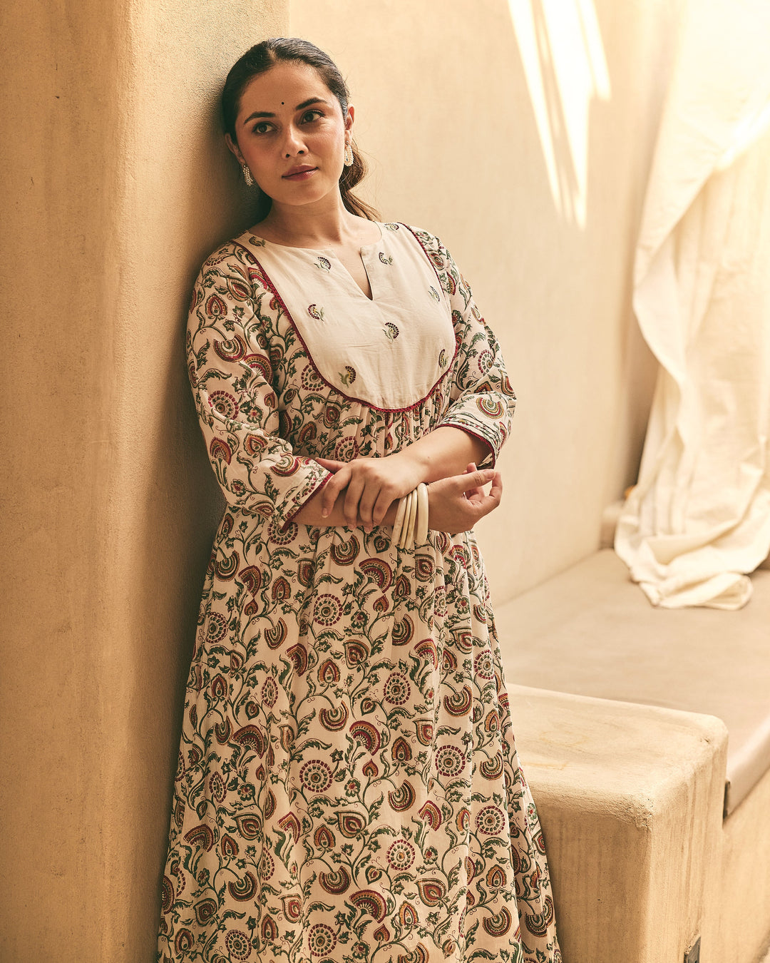 Liza White Cotton Printed kurta Set