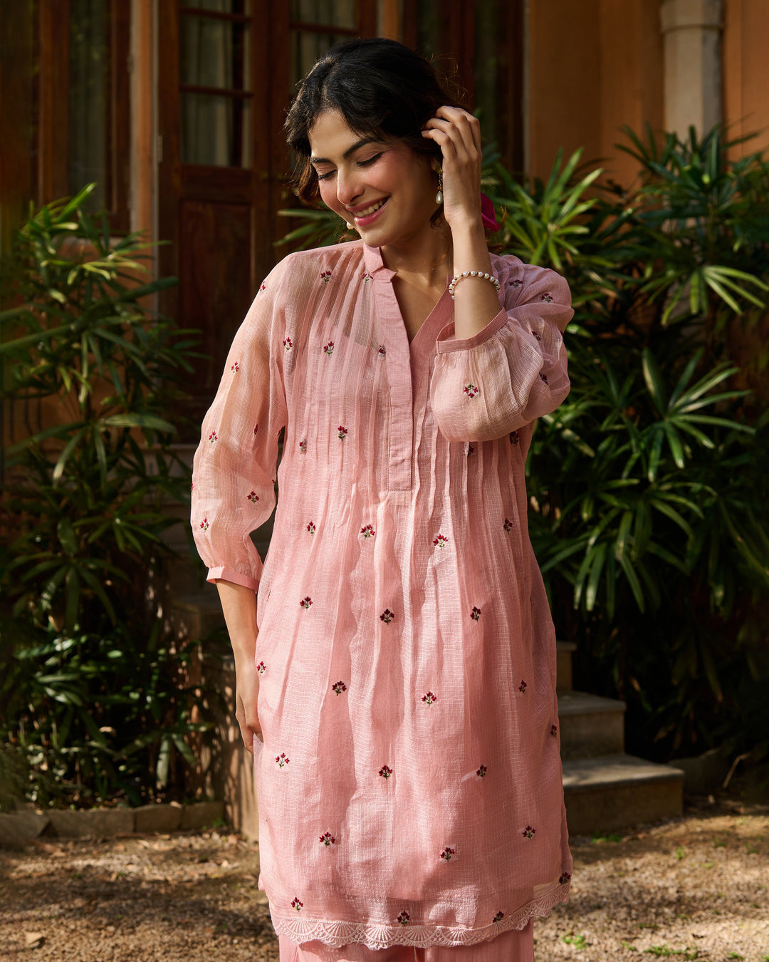 Jade Light Pink Embroidered Doria Kurta Set