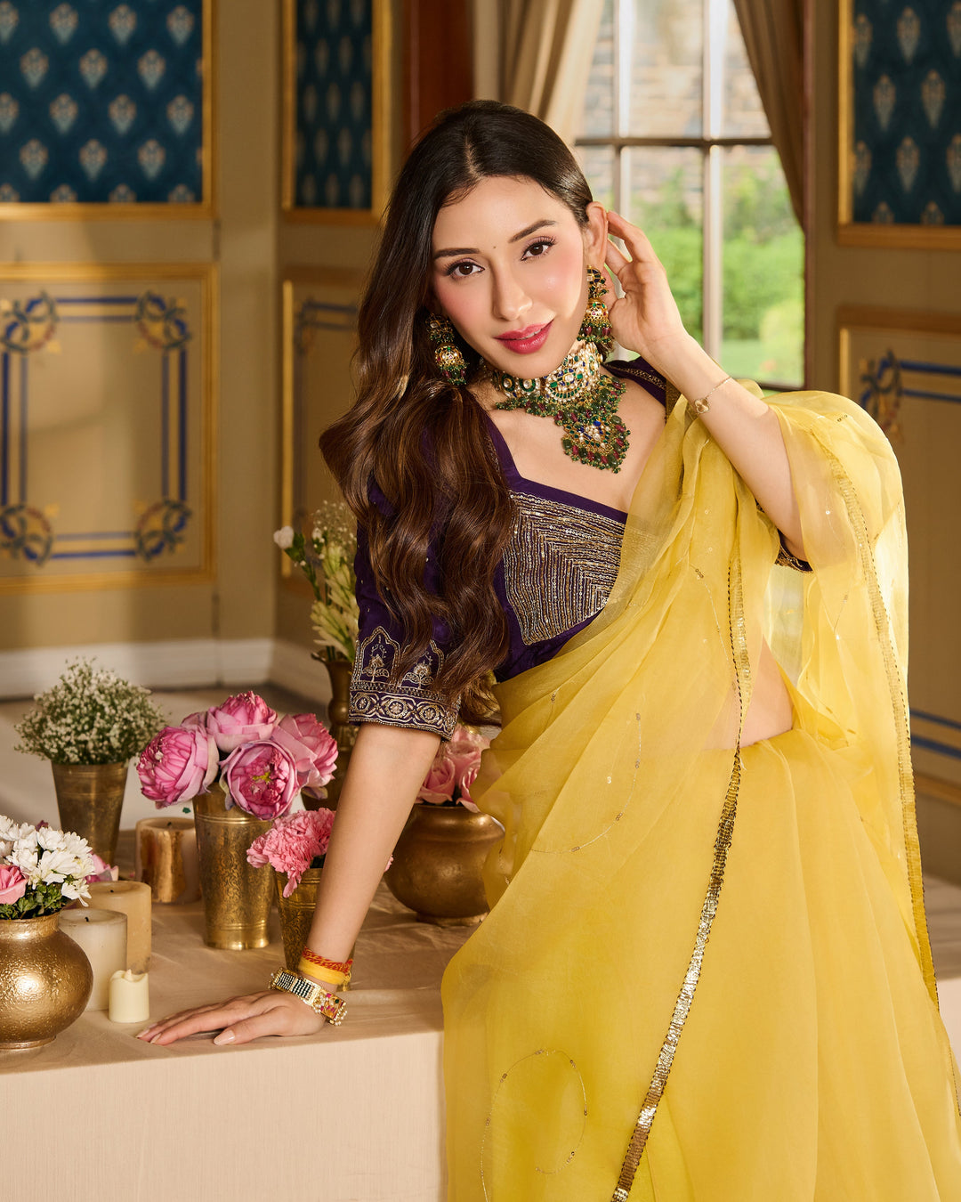 Meher Purple Embroidered Satin Aangi Blouse And Saree