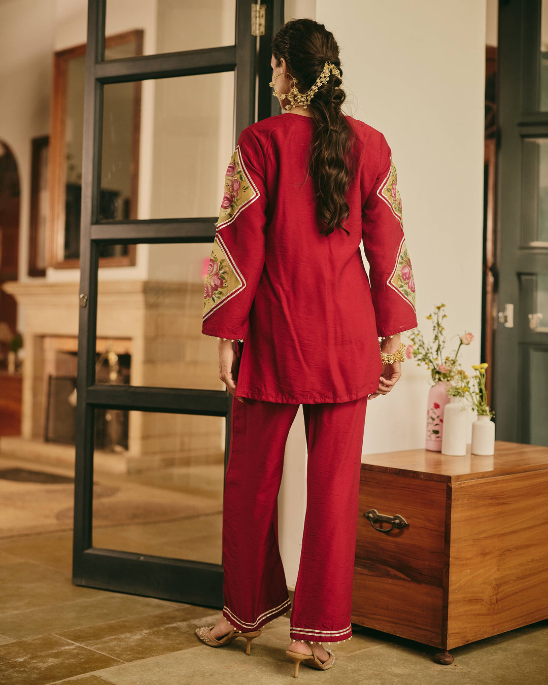 Chitrali Maroon Handpainted Chanderi Coord Set