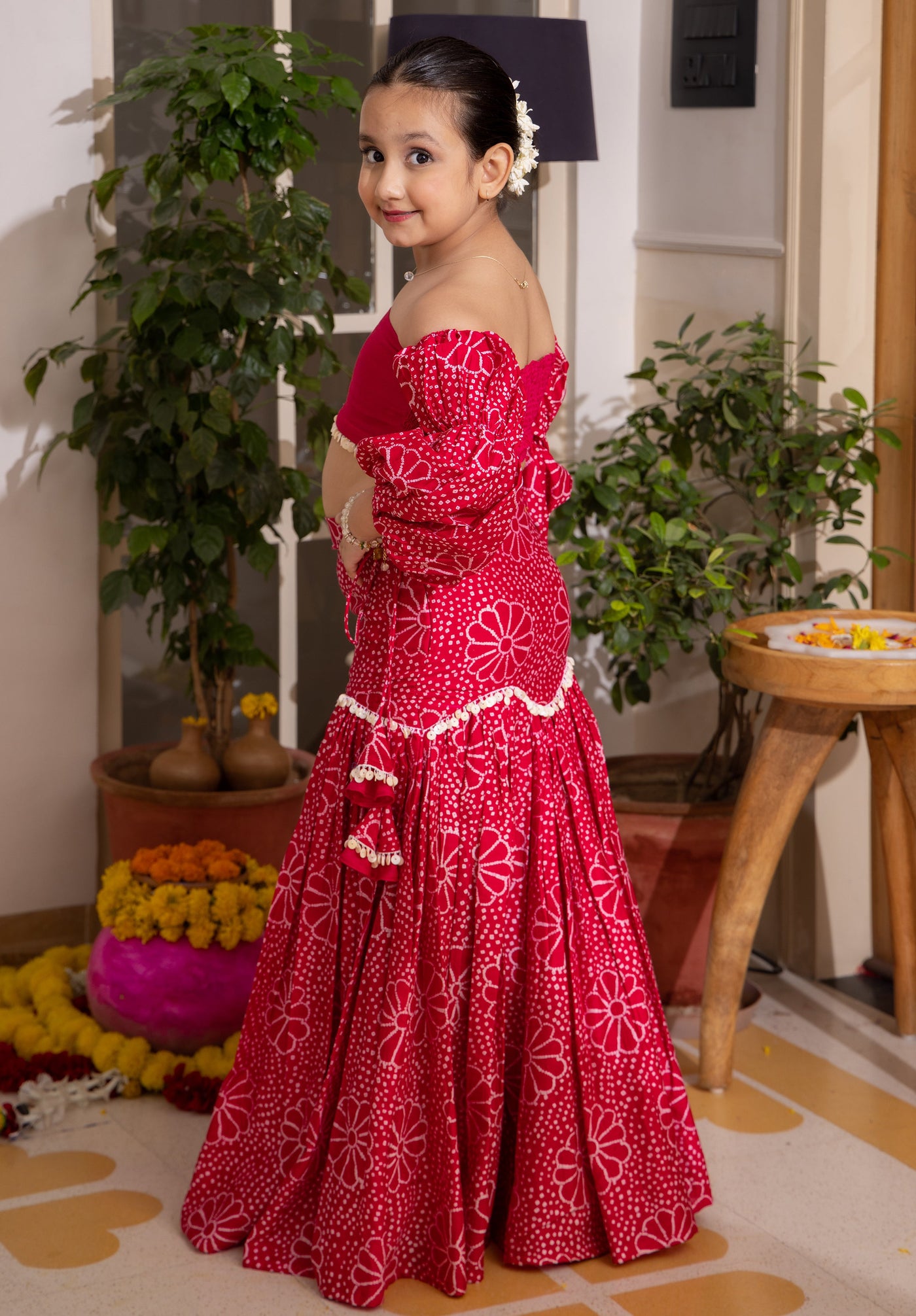 Nayra Pink Bandhani Chanderi Lehenga Set