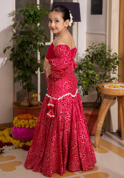 Nayra Pink Bandhani Chanderi Lehenga Set