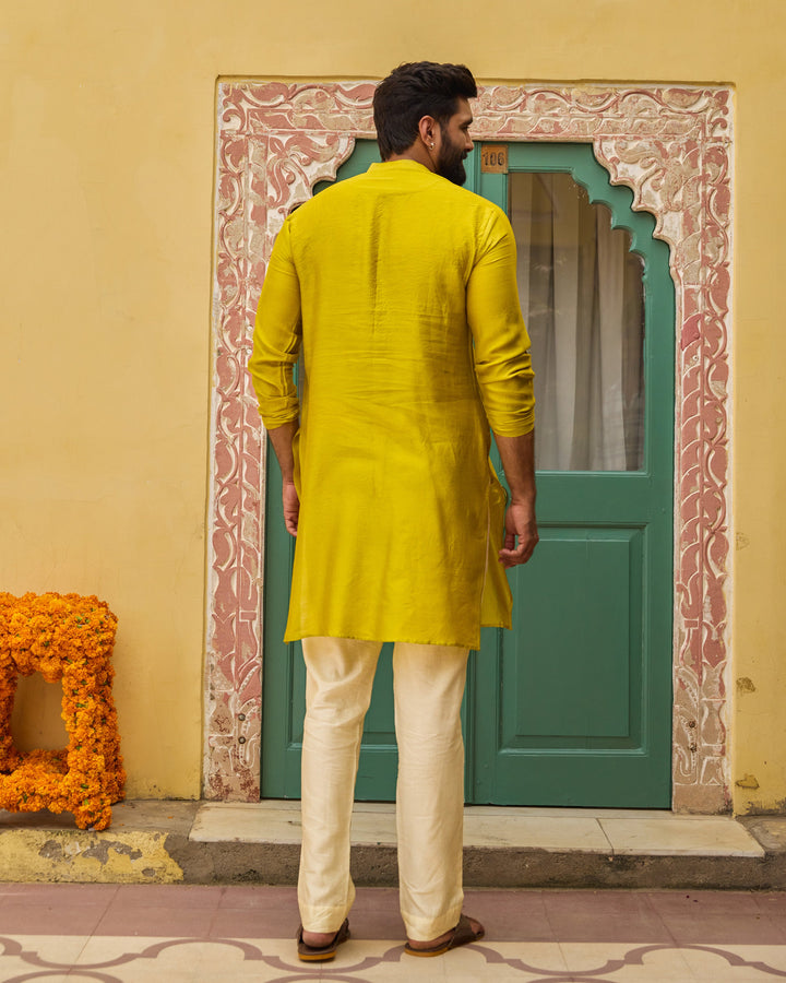 Sourabh Yellow Chanderi Embroidered Kurta