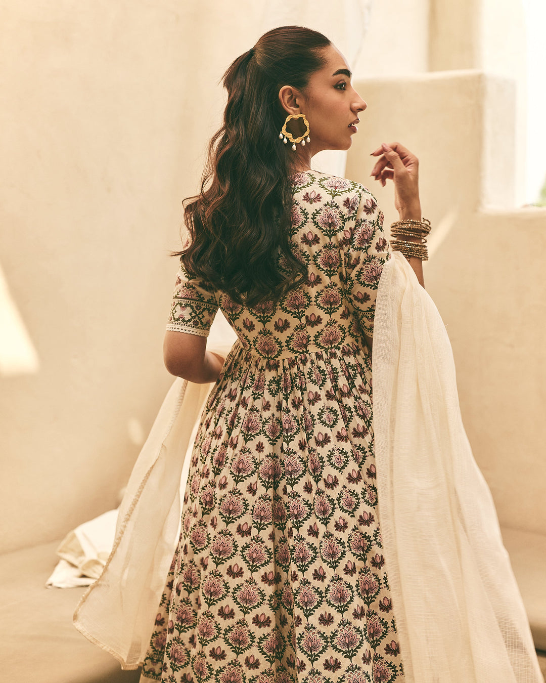 Zahana Beige Cotton Printed Suit Set