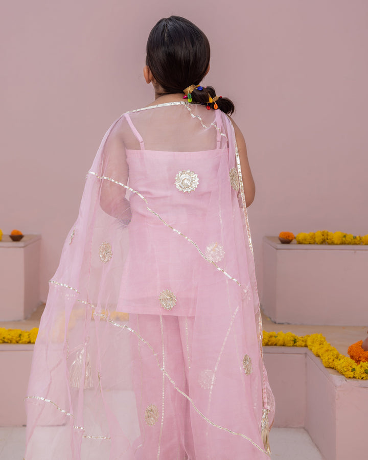 Mini Pink Solid Chanderi Suit Set