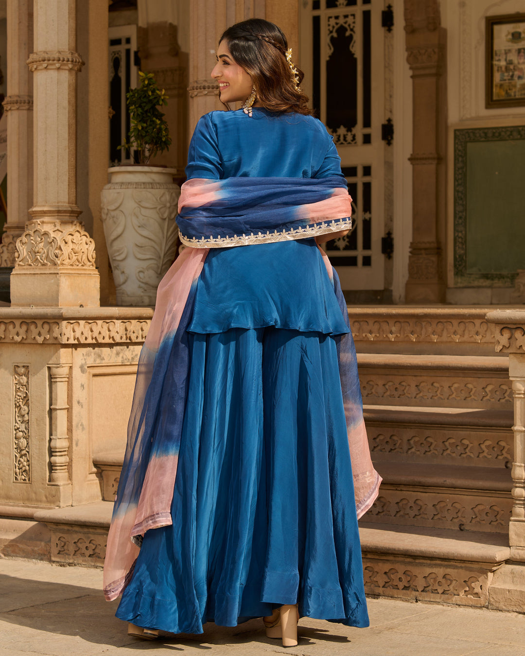 Maison Blue Solid Crepe Suit Set
